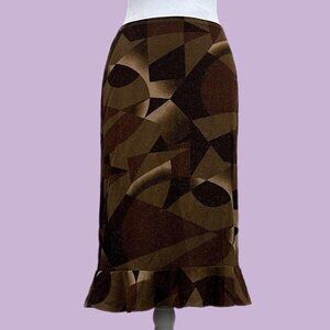 brown glitter geometric y2k ruffle hem going out knee length midi skirt
